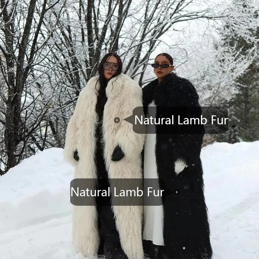 Women Coat Winter Real Mongolian Sheep Coat Long Natural Sheepskin Fur Jacket High Quality Warm Tibetan Lamb Fur Coat