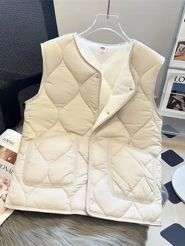 보온 조끼 두꺼운 보온 기모 다운 슬림핏 두꺼운 조끼 패딩 가을 겨울 여성용 코튼 슬림핏 보온 조끼 패딩 조끼