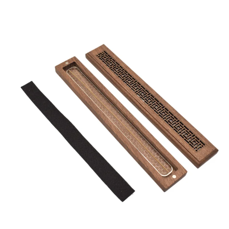 For black walnut lying incense box agarwood incense burner household indoor aromatherapy solid wood sandalwood burner metal mesh