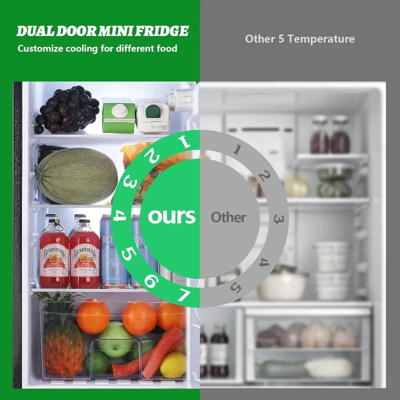 DEMULELR ثلاجة صغيرة صغيرة 4.5Cu.ft مع فريزر ثلاجة صغيرة سوداء ببابين مع درج هش ومساحة مشروبات إضافية