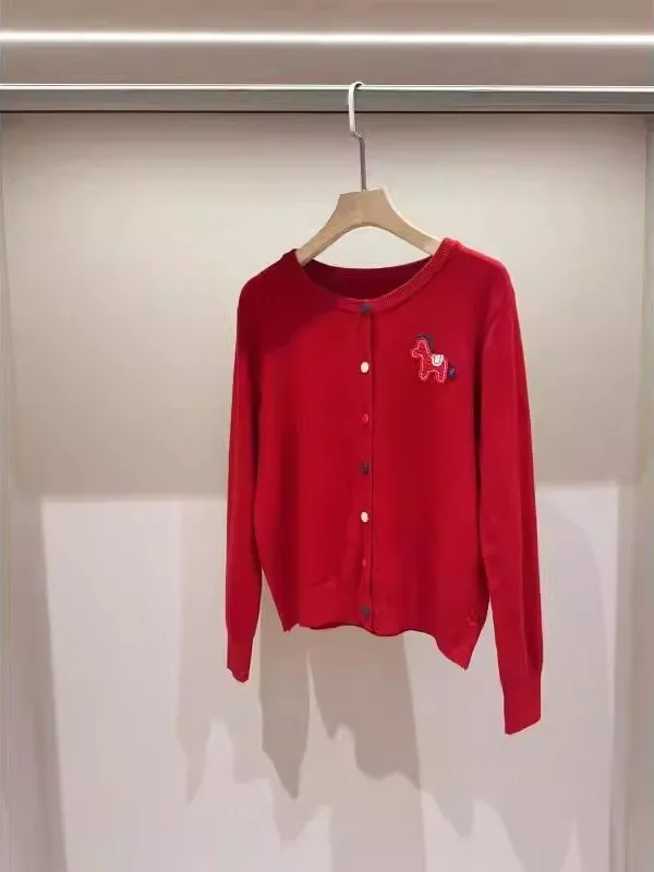 

Весна 2026: Теплый вязаный кардиган унисекс больших размеров в повседневном стиле с животным принтом, из полиэстера, с длинным рукавом и круглым вырезом