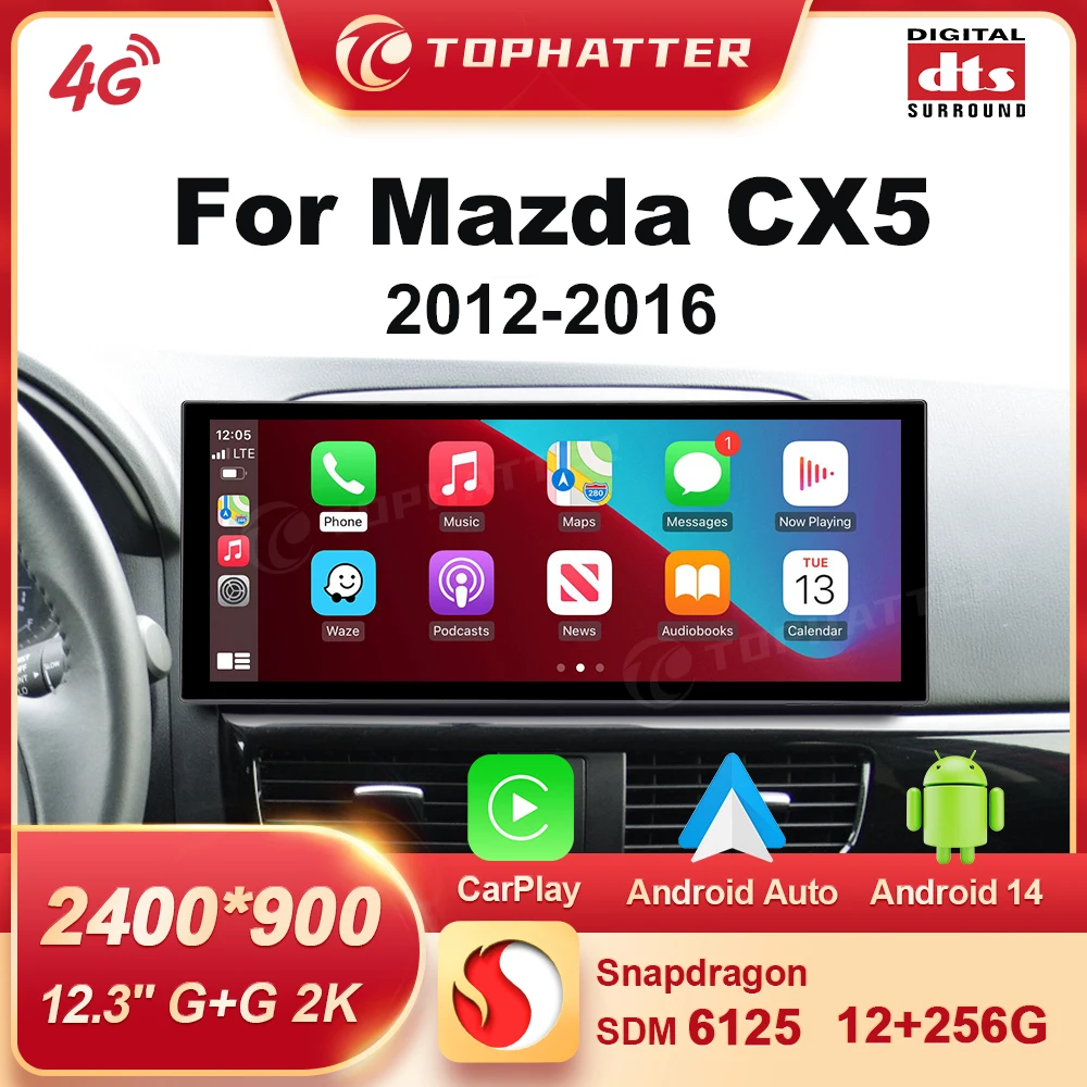

Carplay 12.3" For Mazda CX-5 2012 - 2016 Car Radio Stereo GPS Navi Qualcomm 8Core Multimedia Player Android14 2K HD Head Unit