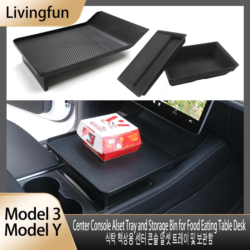 

Livingfun ForTesla Model Y Model 3 Center Console Tray and Storage Bin for Food Eating Table Desk Tesla 2023 Accessories