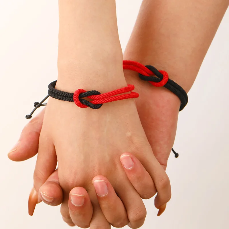 2 Pice Color Black White Hand Rope Love Magnetic Couple Good Friend Good Brother Party Student Travel Fashion Elegant Silver