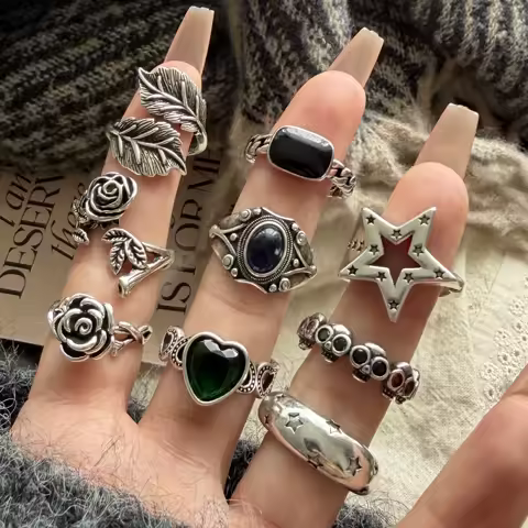 925 Sterling Silver Rings For Women Geometric Fine Jewelry Finger Adjustable Vintage Leaf Ring For Party Birthday Gift