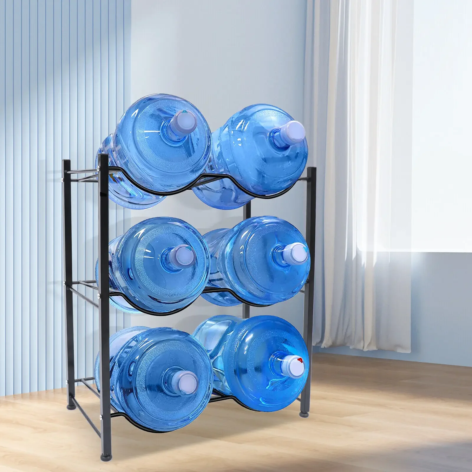 3 Tiers Water Bottle Holder, 6 Bottles 5 Gallon Heavy Duty Water Jug Rack Water Jug Rack Space Saving for Home, Office