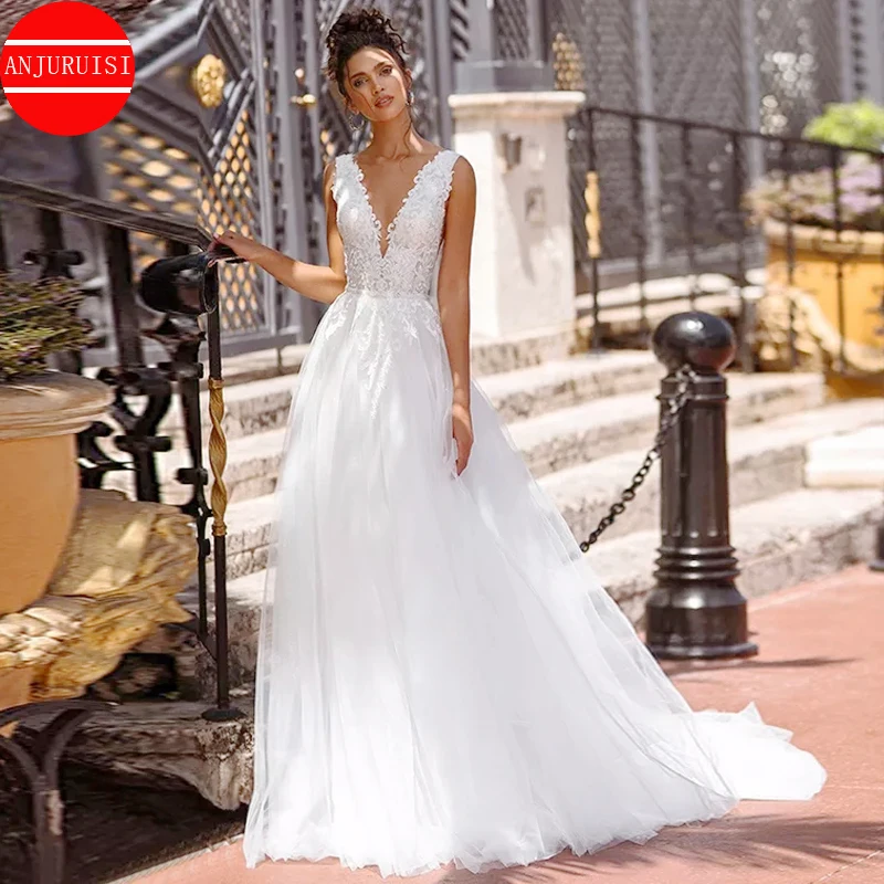 Sexy decote em v boho vestidos de casamento para as mulheres 2023 vestido de noiva rendas apliques vintage vestido de novia suknia Ślubna robe mariage