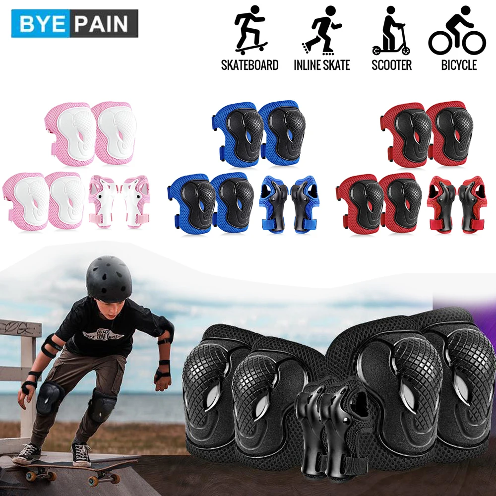 

BYEPAIN 6Pcs/Set Kids Child Protective Gear Sets Safety Knee Pads Elbow Pads Wrist Guards for Girls Boys Cycling Skating Roller