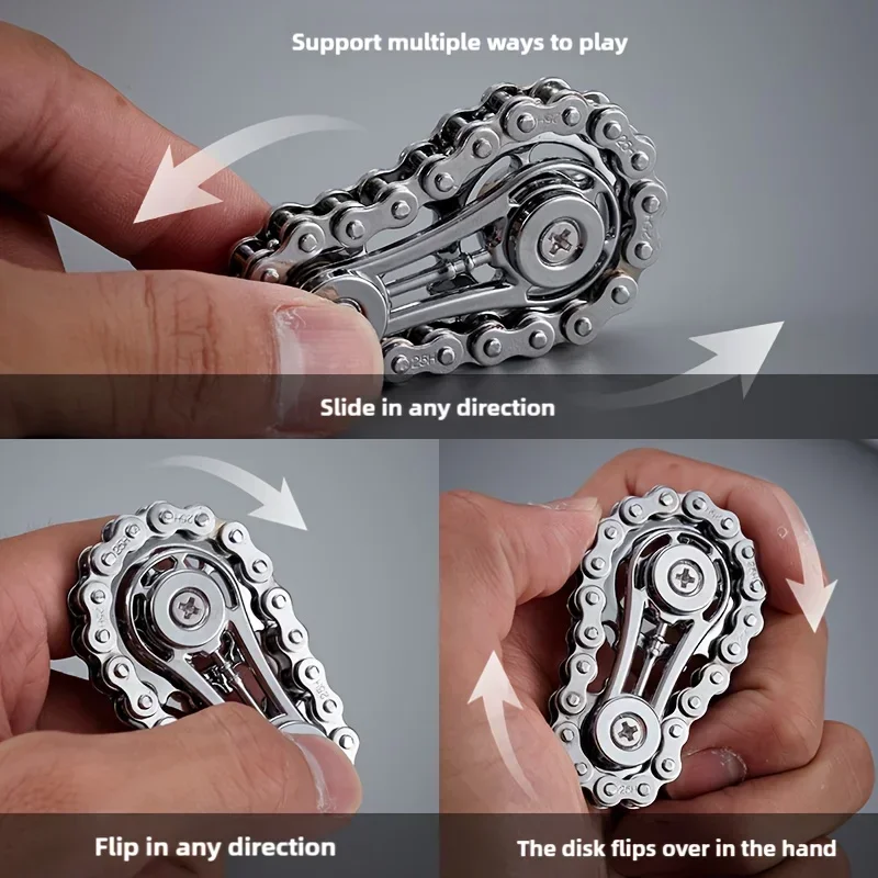 Metal Fidget Spinner Chains Tooth Flywheel Chains Fingertip Gyro Relieve Anxiety Stress Bicycle Chain Deformation Tank Model Toy