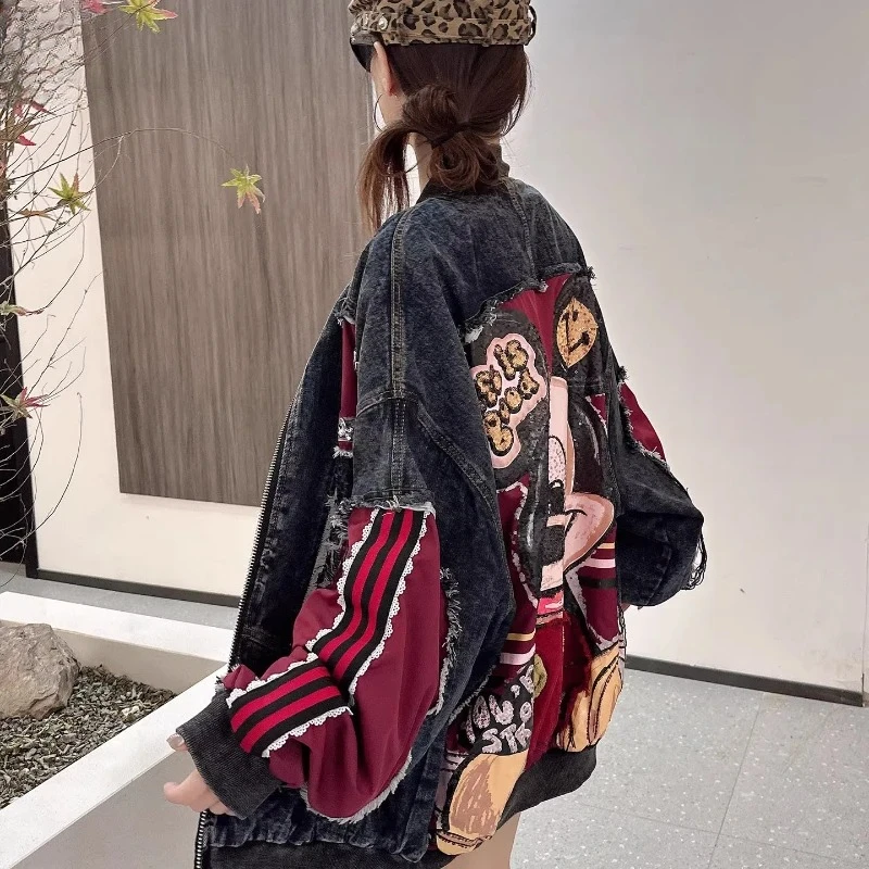 

2025 Fall New Arrival: Women's Mickey Mouse Denim Jacket - Oversized BF Lazy Vibe Hip-Hop Trendy Coat | Age-Reducing Stylish