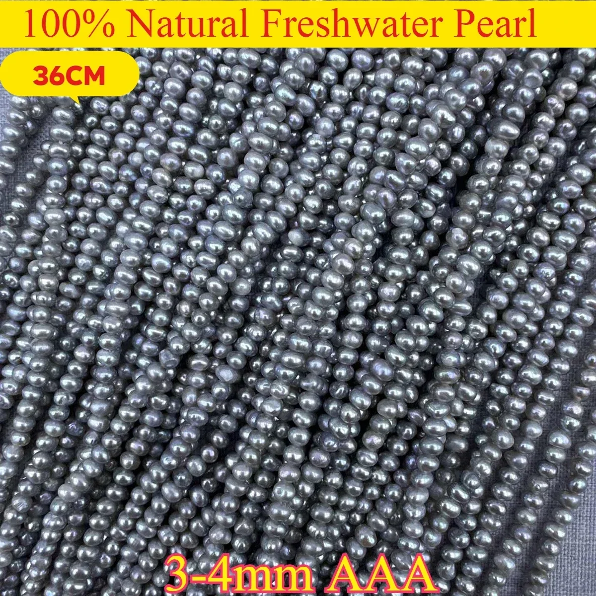 

3-4mmAAA Blemish-Free Natural Freshwater Pearl Gray Near Round Semi-finished Loose Bead for Jewelry Making DIY Necklace Bracelet