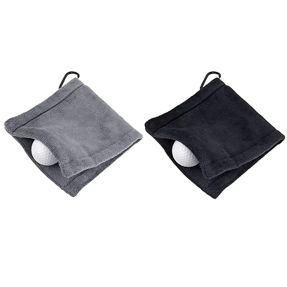 1Pc Golf Towel for Golfer Microfiber Golf Wet and Dry Amphibian Black with Hook Golf Ball Cleaning Towel with Retractable