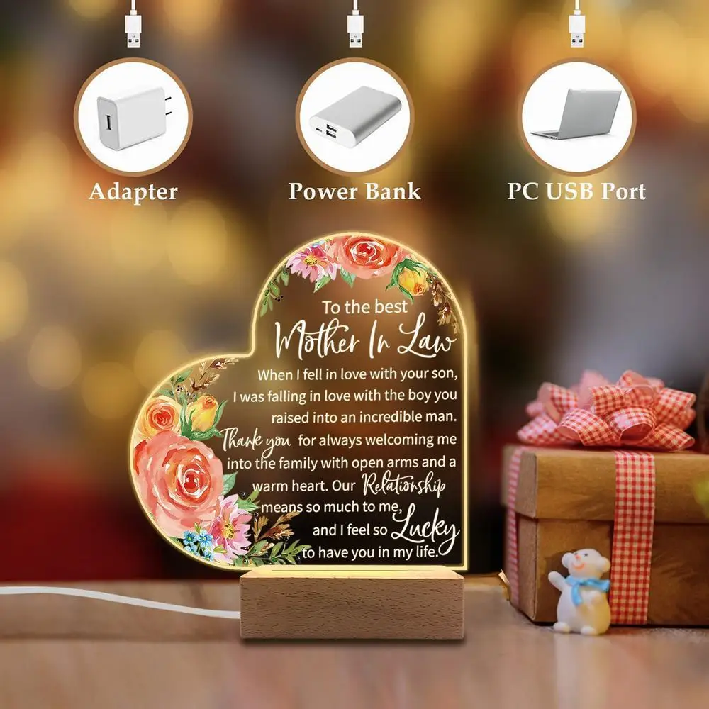 1PC 아크릴 발광 장식 사진 액세서리, USB 베이스, 시어머니 선물, 휴일 장식품