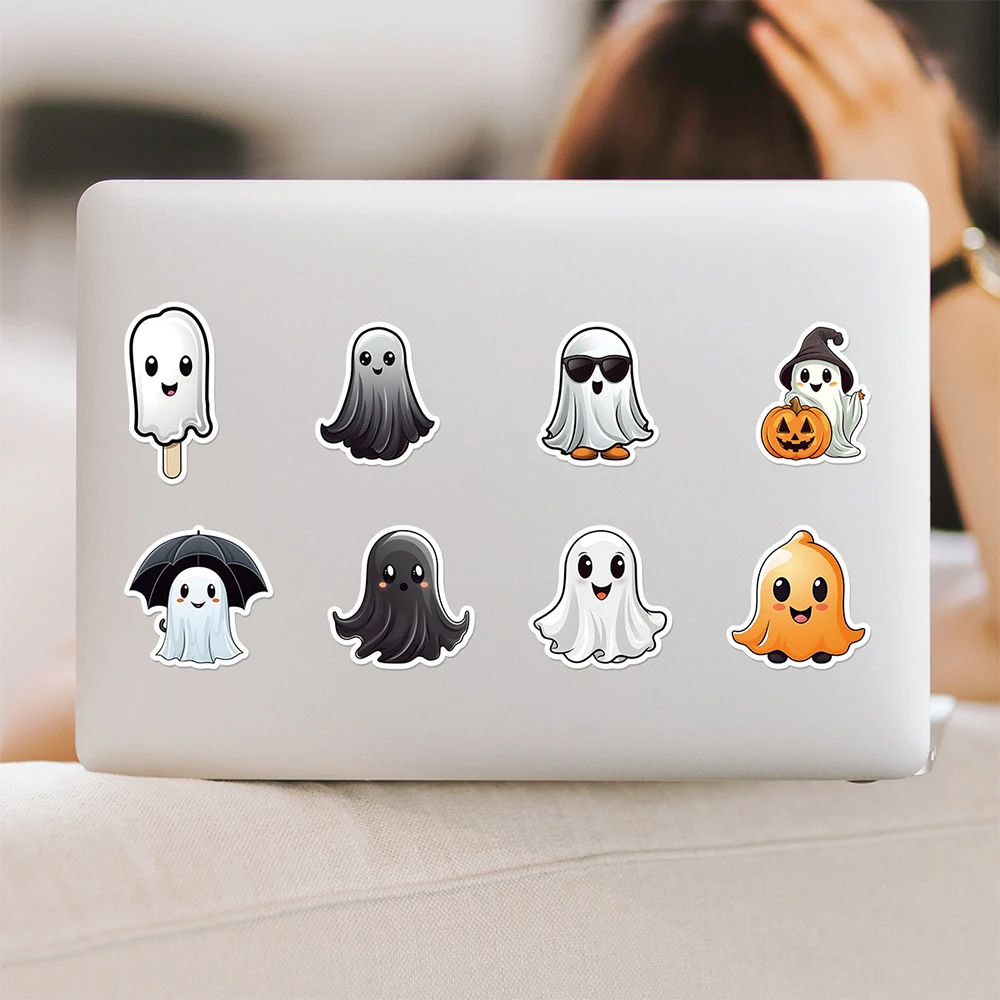 10/30/50PCS Cute Halloween Ghost Sticker Graffiti Decoration Mobile Phone Water Cup Guitar Refrigerator Waterproof Decal Toy