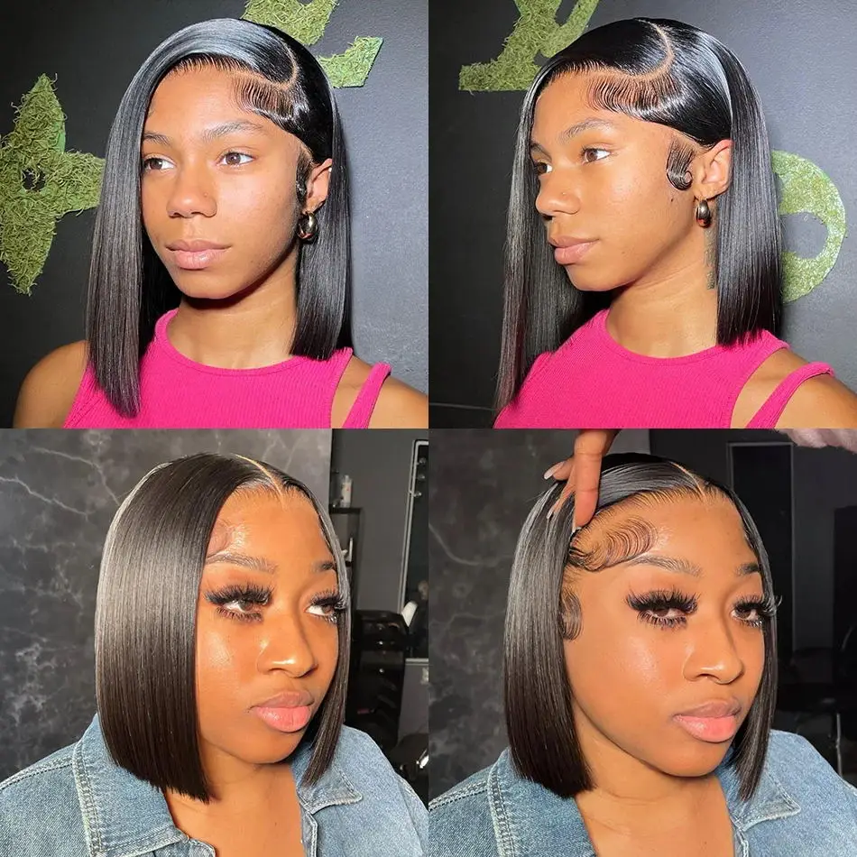 12 Zoll Gerade Pixie-Cut-Perücke Transparente Spitze Brasilianisches Echthaar 13×4 Echthaar-Perücken Kurze Bob-Perücke Spitzenperücke für Schwarze Frauen – Detail 11