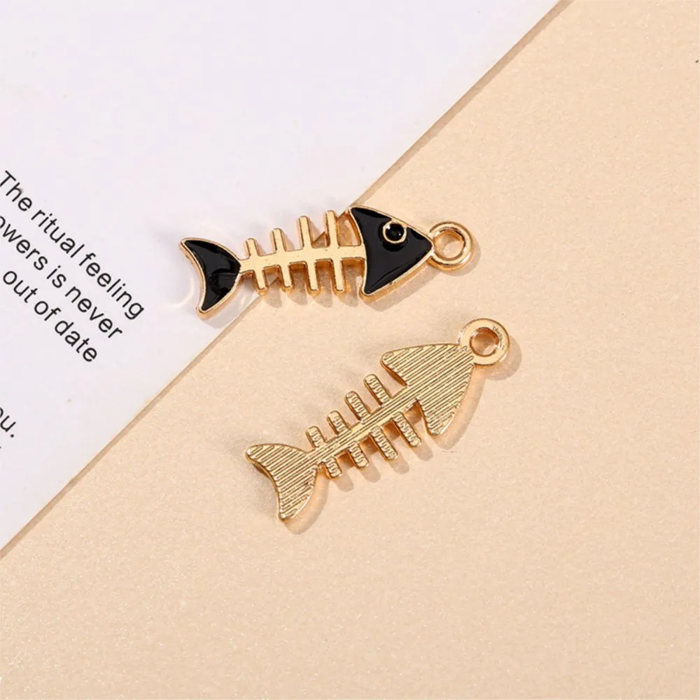 10Pcs Marine Style Fishbone Enamel Charms Cute Fish Skeleton Pendants DIY Earrings Bracelet Necklace Jewelry Making Accessories