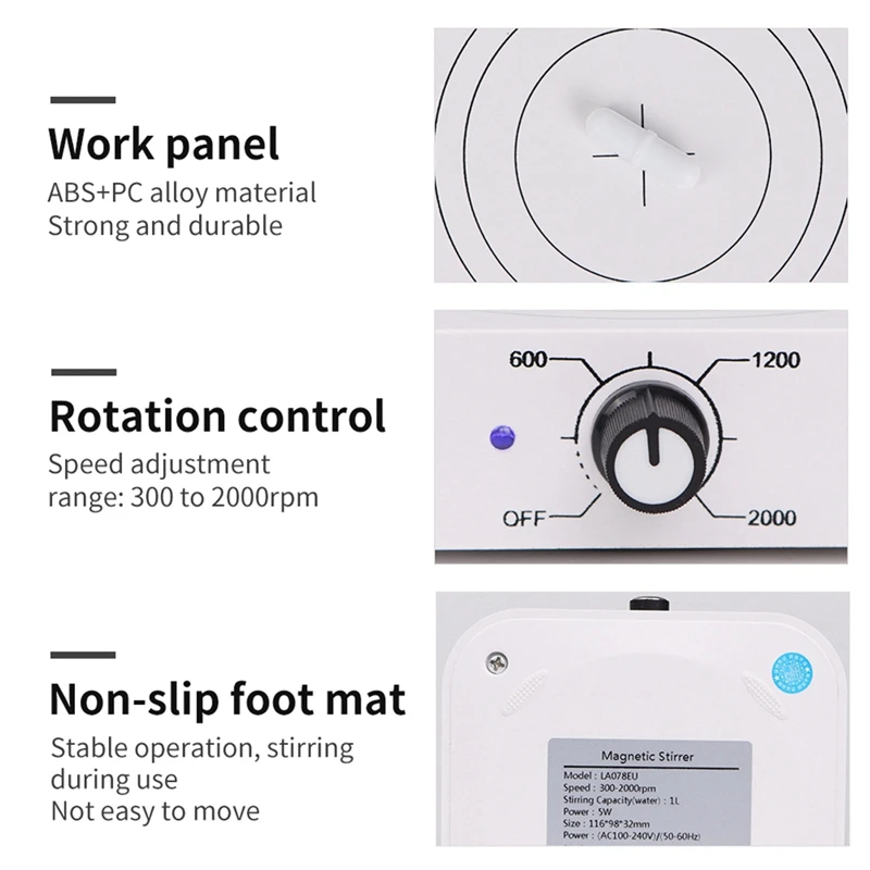W601 Mini Magnetic Stirrer 2000RPM Adjustable Speed Lab Mixer With Brushless Motor For Laboratory & Home Use EU Plug