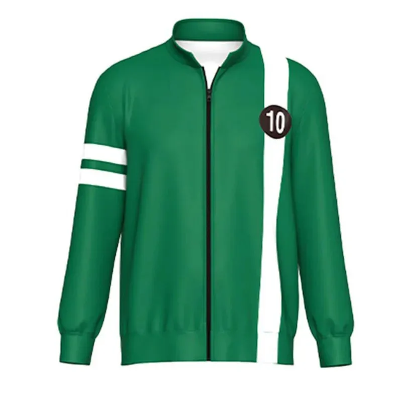 Ben Cosplay Tennyson 10 Costume Coat Green Jacket Kids Boys Girls Cotton Zip Up Green Overcoat Casual Tops T-shirts For Adult