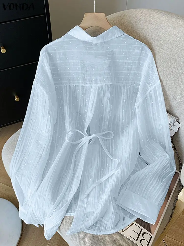 Koreanischen Stil Frauen Shirts Plus Größe VONDA Mode Langarm Tuniken Beiläufige Lose Tops 2025, Einfarbig Revers Neck Blusas 5XL
