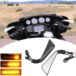 Motorcycle Rearview Side Mirrors with LED Flowing Water Blinker Turn Signals Lights Indicator For Harley Road King Street Glide