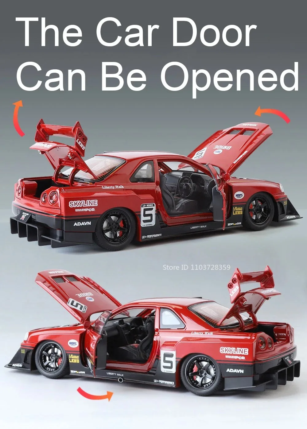1:24 Tourbillon GTR S15 Modell Sportwagen Spielzeug Legierung Druckguss Sound Licht Türen geöffnet Stoßdämpfung Ornament Supercar für Kinder – Detail 21
