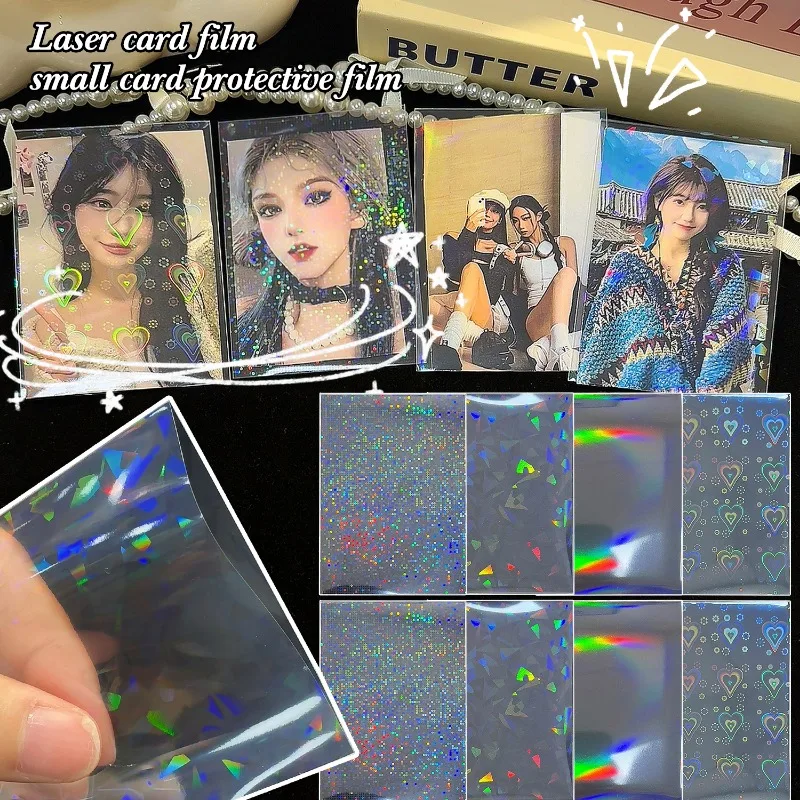 50PCS Board Game Card Sleeves Sweet Heart Foil Transparent Laser Clear Photo Kpop Packaging Bag Rading Gifts Cards Shield Cover