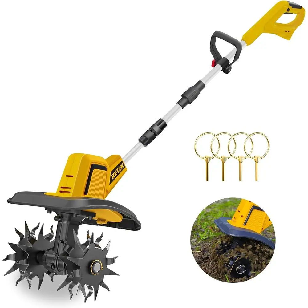 

20V Cordless Electric Garden Tiller, 360 RPM, 9.06 Width & 7.09 Depth, Portable for Bed Preparation & Plant Cultivation