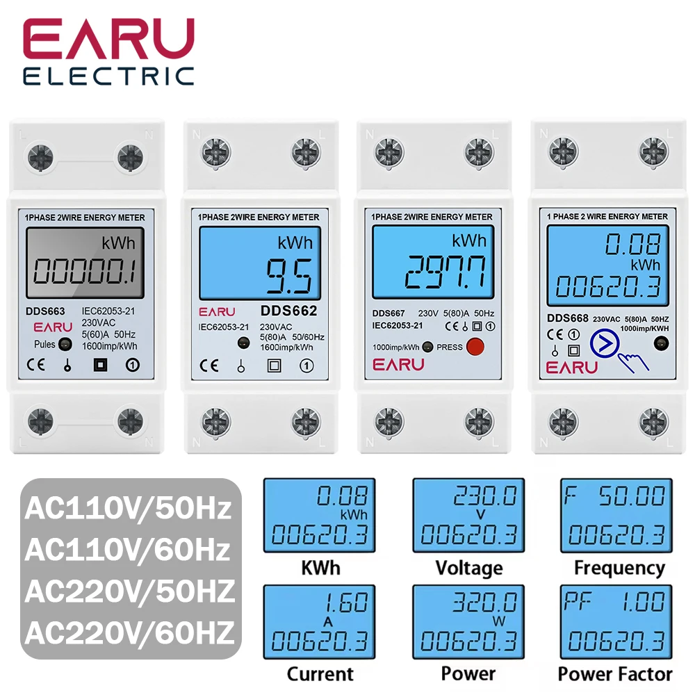 Medidor de Energia Digital Lcd Monofásico Redefinição de Tensão Zero Kwh Contador de Consumo de Energia Wattímetro Elétrico 220v Trilho Din