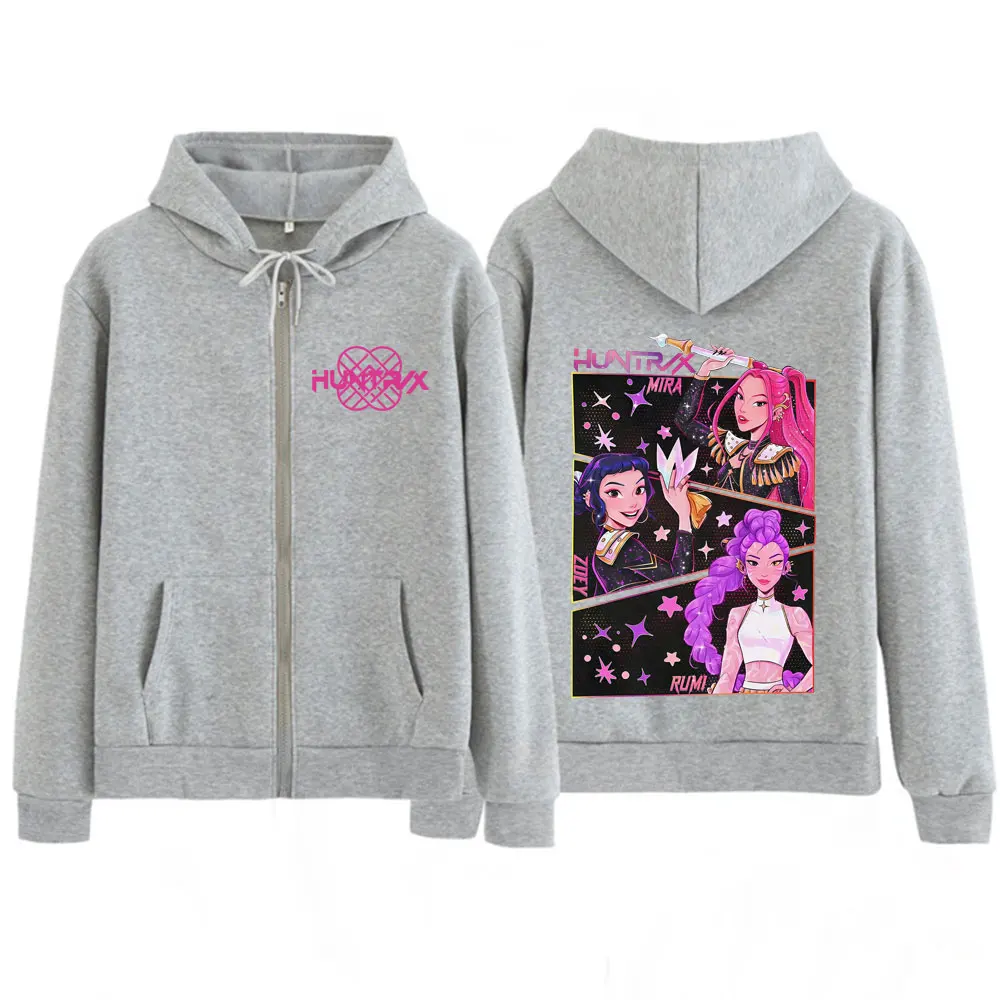 KPOP Demon Hunters Double-sided Graphic Zip Up Hoodies Men Women Harajuku Sweatshirt Long-sleeved Aesthetic Casual Zipper Jacket