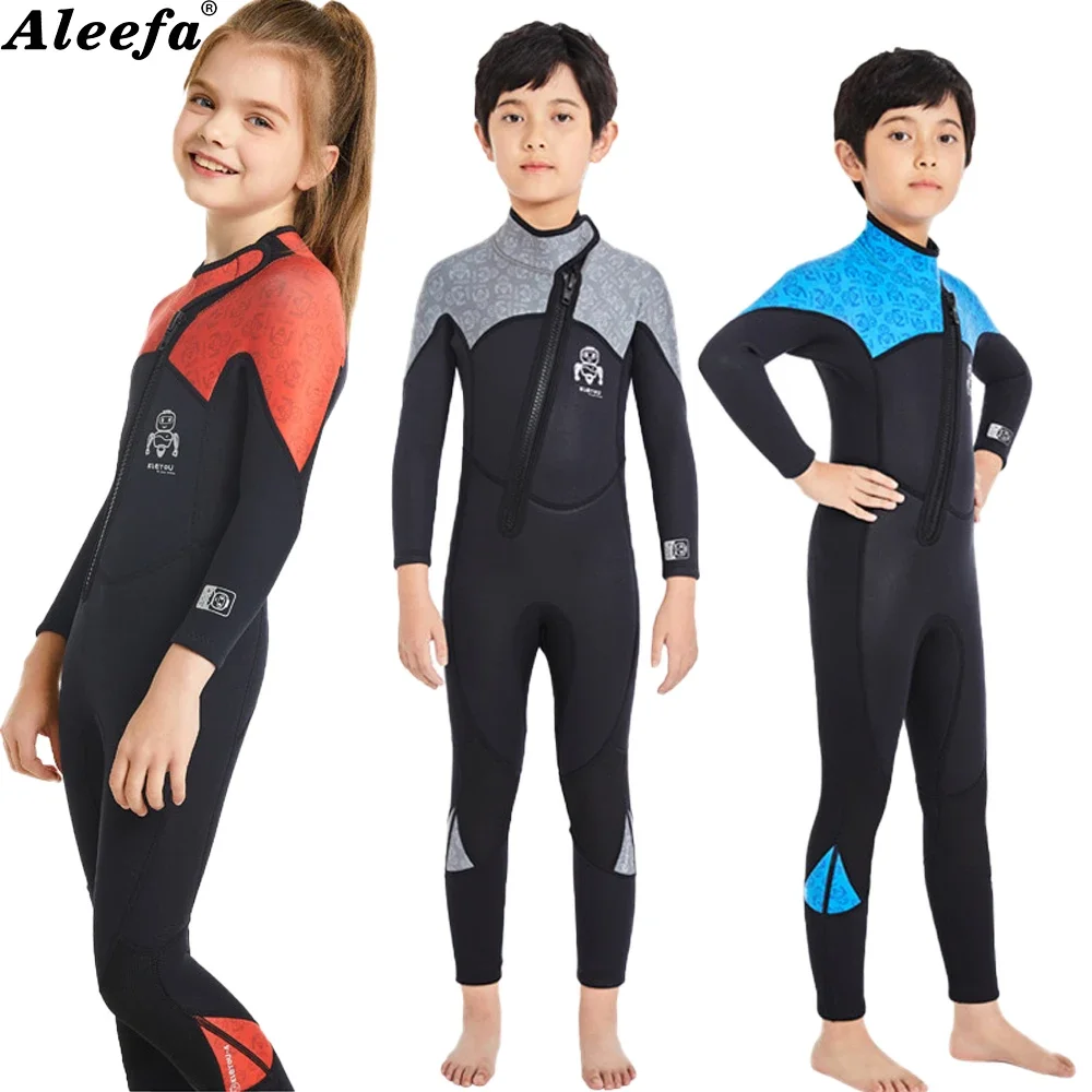 Kids Teenage 2.5mm Wetsuit  Neoprene One Piece Front Zipper Keep Warm for Boy Girl Winter Swimming Suit