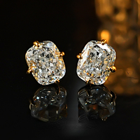 Light luxury 8 * 10 crushed ice cut 925 silver ear nail inlaid with high carbon diamond fat rectangular temperament for women