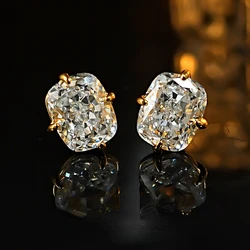 Light luxury 8 * 10 crushed ice cut 925 silver ear nail inlaid with high carbon diamond fat rectangular temperament for women