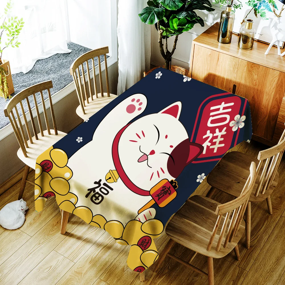 Mantel impermeable con estampado de gato y pez de la suerte, mantel de estilo japonés para decoración de boda, cubierta de mesa de fiesta