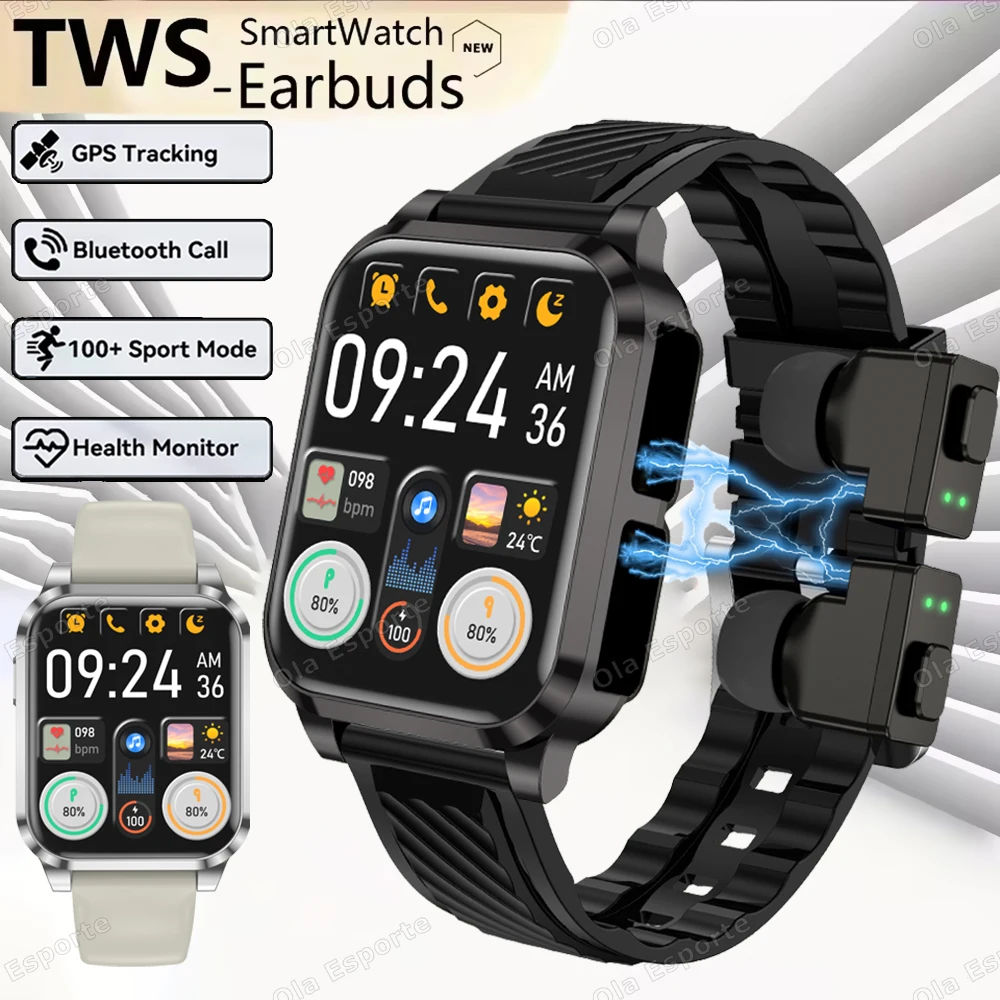 

New 2IN1 TWS Headset Smart Watch 2.01" Men BT Call Heart Rate Health Tracker Watches Earphone GPS Sports Fitness Smartwatch 2025