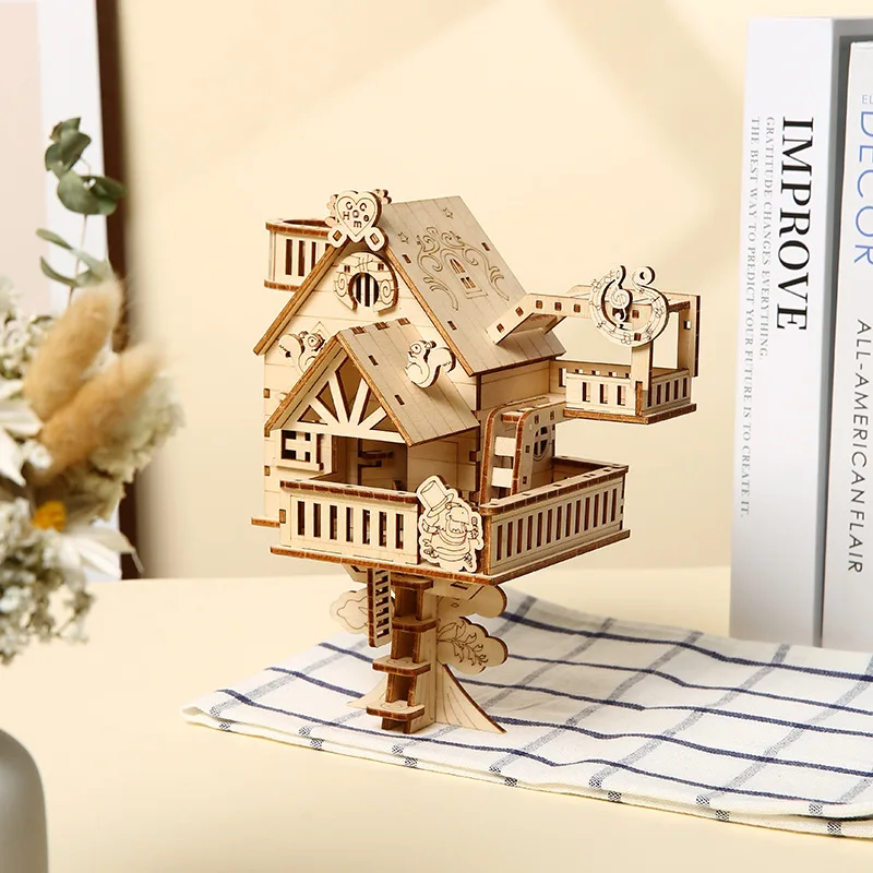 

DIY Wooden 3D Puzzle Tree House Model,Cute Fantasy Stilt House Building Kit,Montessori EducationalToy&Creative Desktop Decor toy
