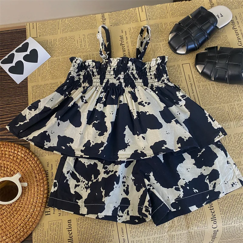 

Childrens Clothing 2024 New Summer Korean Style Girls Two Piece Set Lightweight and Thin Girls Shorts and Pants Set