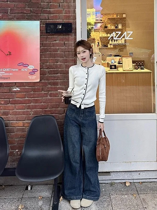 

Women's White Knitted Open Cardigan Sweater Loose Fit Slimming Base Layer Shirt Top for Autumn Season Gentle Style Polyester ...