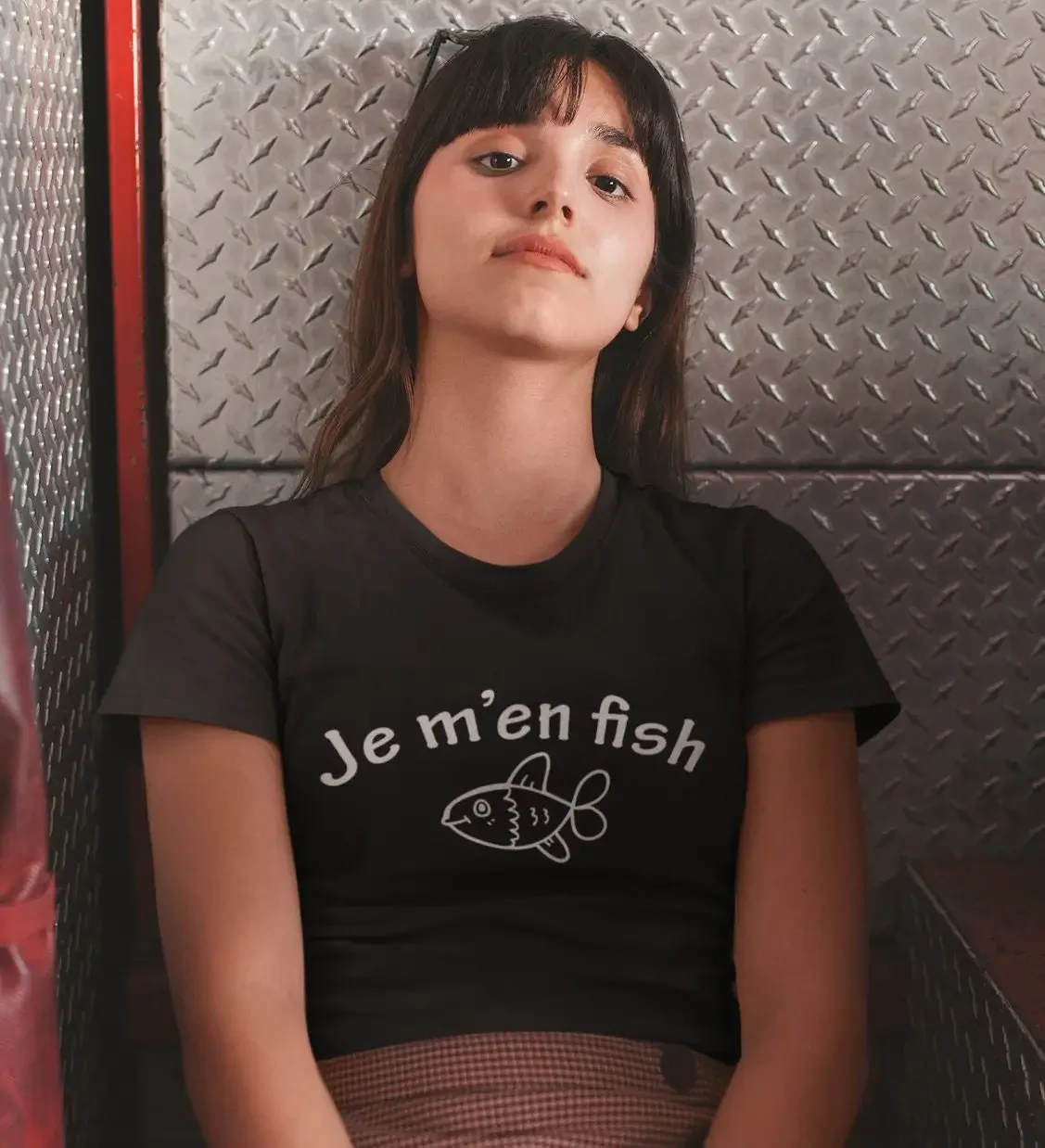 Je m en fish T Shirt pour femmes à col rond manches courtes