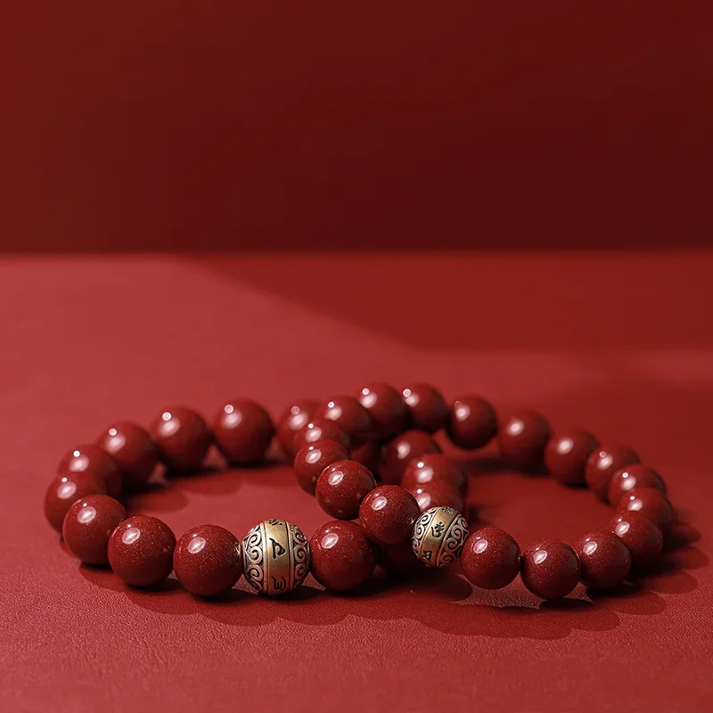 

Natural Raw Ore High Content Cinnabar Bracelet Men's Rough S925 Silver Six Character Zijin San Bracelet