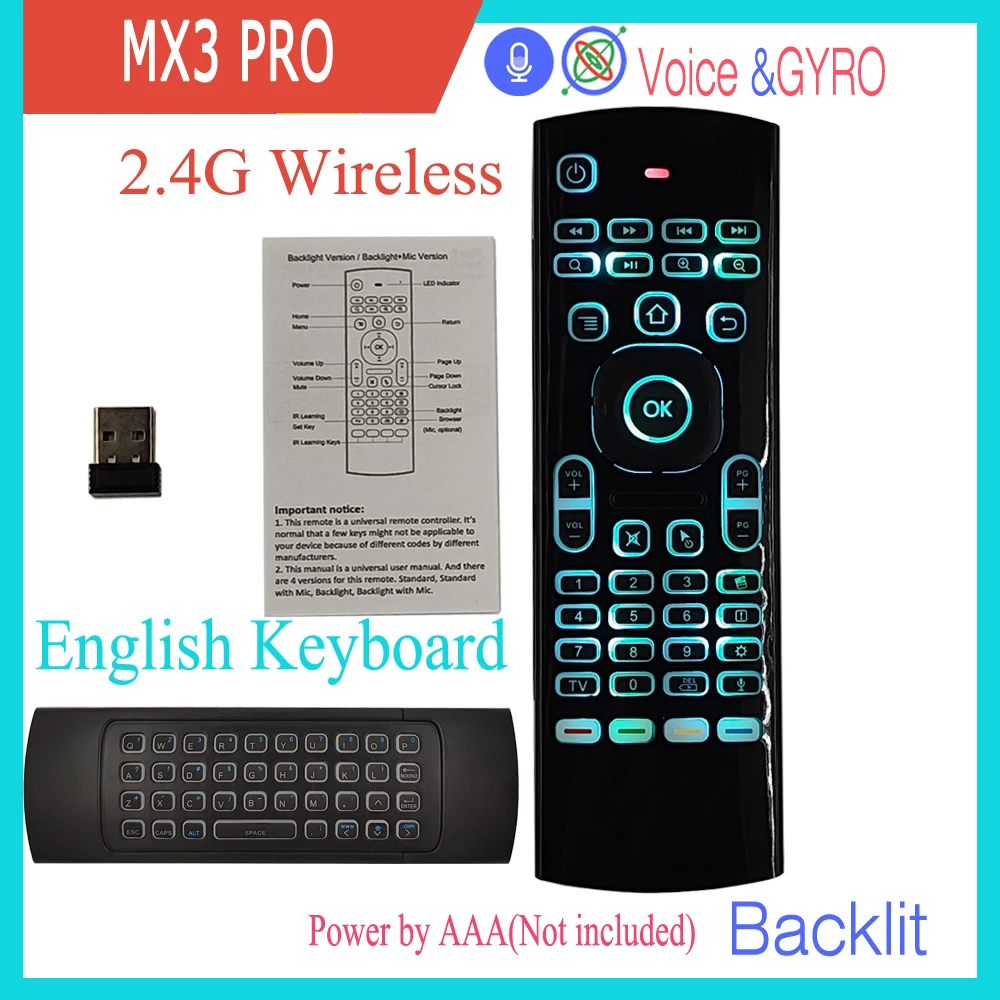 MX3 PRO Voice Air Mouse Remote Control Mini Keyboard 2.4G Wireless Gyroscope IR Learning for Android TV Box PC Projector