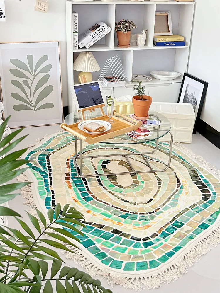 

Ins Style Tassel Irregular Carpet Living Room Nordic Modern Round Europe Rug Corridor Bedroom Decoration Bedside Area Rug Mat