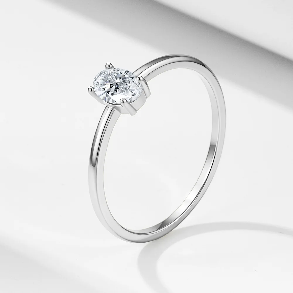 Dave&di S925 Pure Silver Simple Single Diamond Ring For Women, European And American Cross-border Light Luxury Style Geometric O