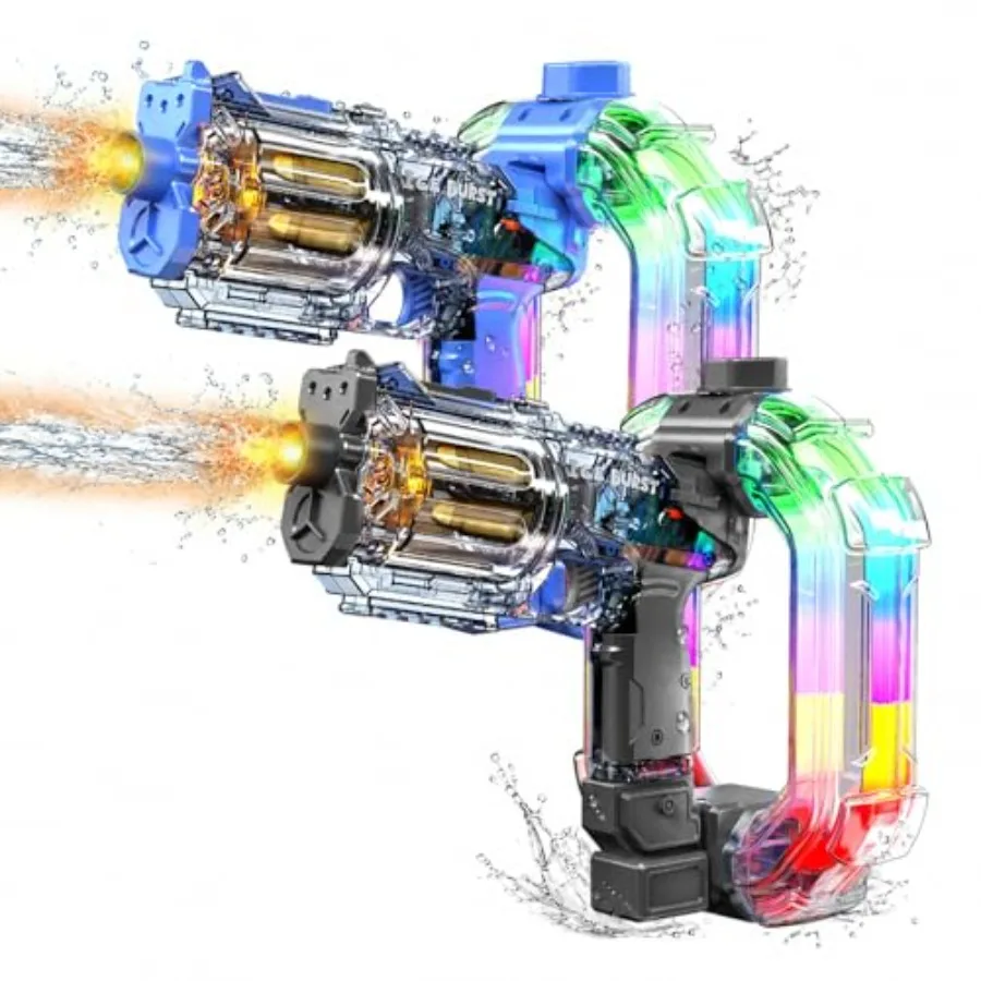 2Pack Electric Water Guns for Adults, 2026 Automatic Water Gun Revolver with Spinning Cylinder and Muzzle Flash, 900cc Large Wa