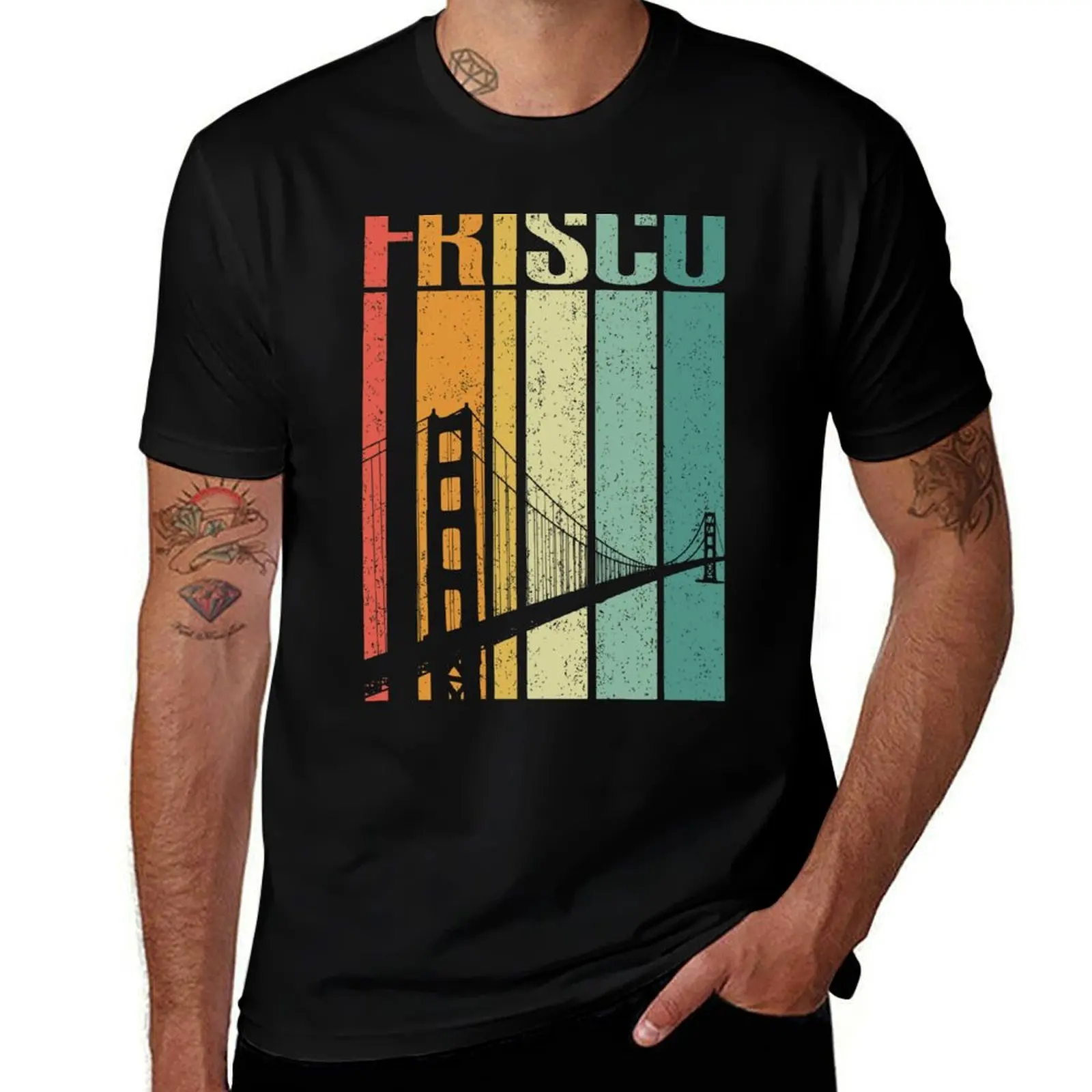 

Vintage San Francisco Bay Bridge Retro Frisco T-Shirt black cotton t-shirt plain for man package man t shirts for men casual