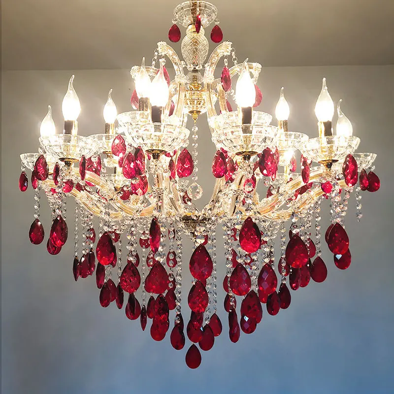 European Style Living Room Lamp Dining Room Crystal Chandelier Bedroom Wedding Room Festive Auditorium Red Chandelier KTV Lamp