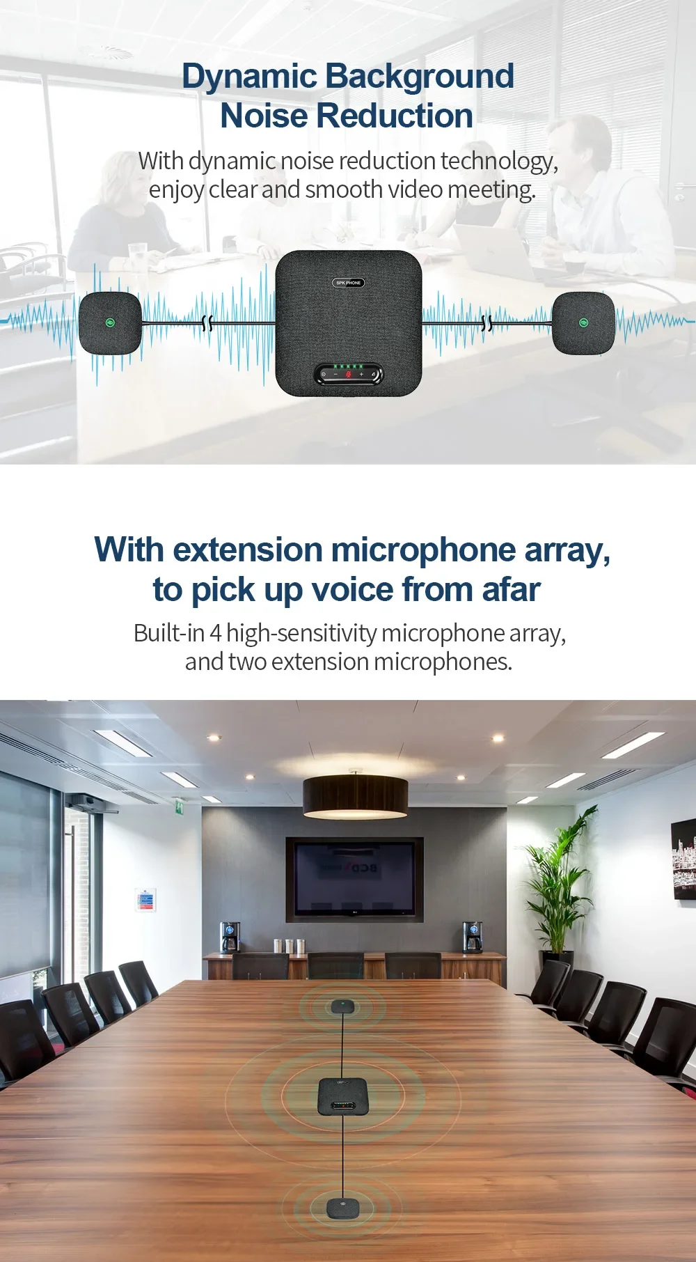 360 Degree Wireless USB&Bluetooth Conference Hi-Fi Speakerphone with Noise Reduction and Extension Mics  for Conference Room