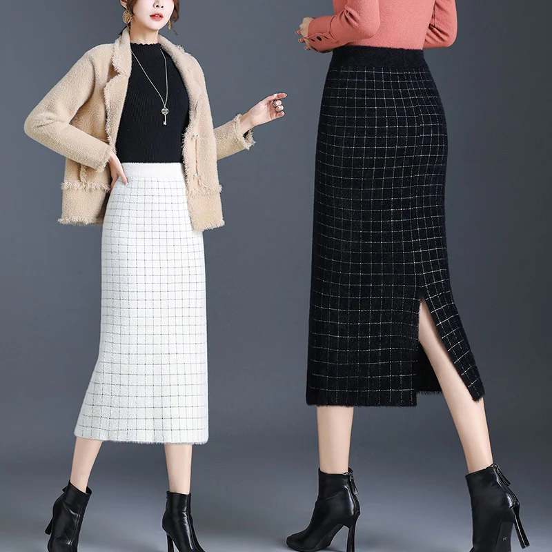 

Autumn Winter High Waist Vintage Plaid Printed Bodycon Skirt Ladies Elegant Fashion Slim All-match Pencil Skirts Female Clothes