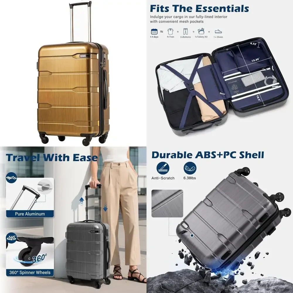 

Airline Approved 21 PC+ABS Spinner Suitcase with TSA Lock, Lightweight Wheels, Hardside, Champagne Color, Travel Essential