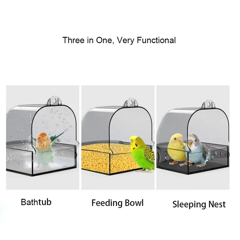 Large Size Pet Bird Perch Shower Bath Cage Basin Parrot Bath Basin Supplies External Food Bowl Sleeping Nest Birds Accessories