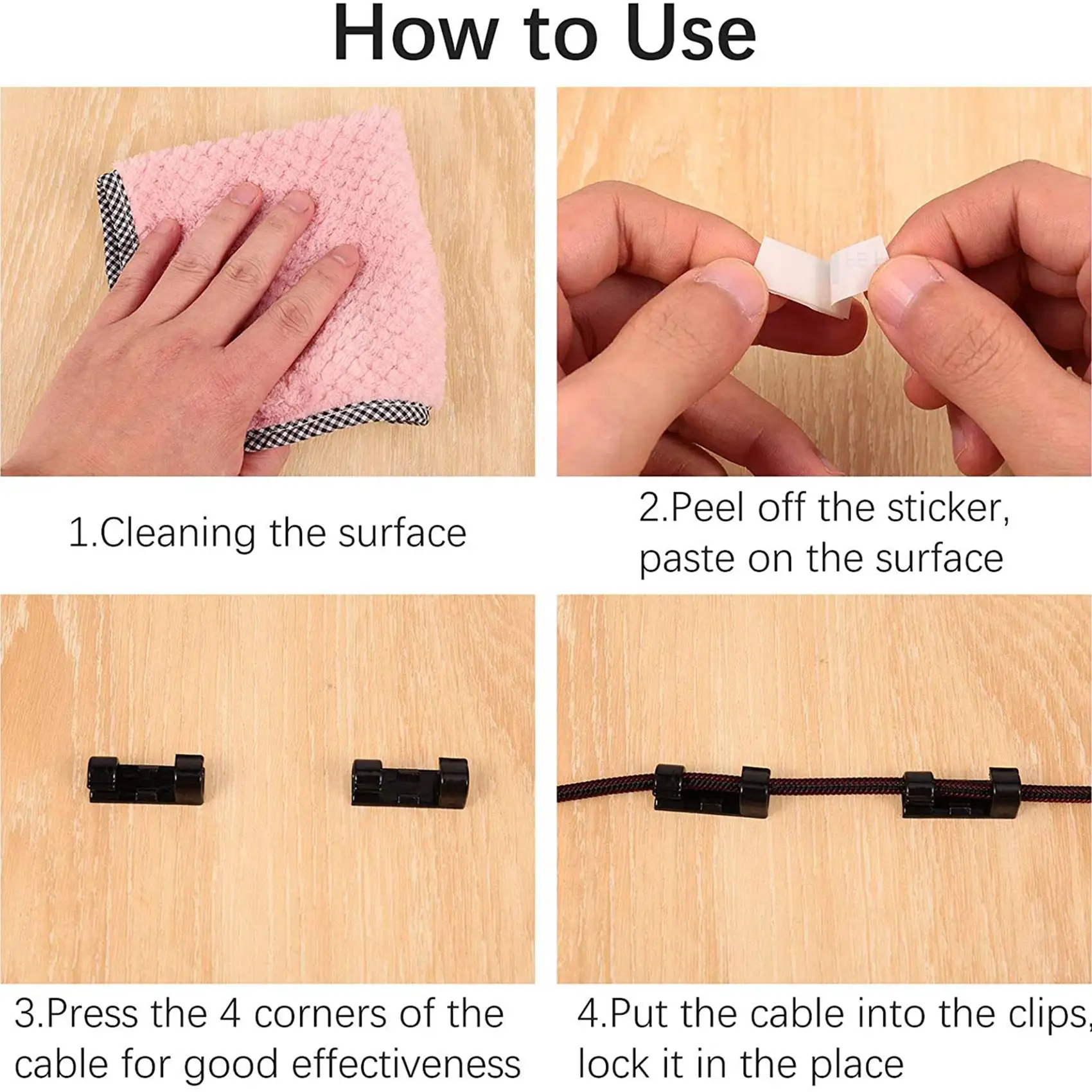 ABCA-100PCS Cable Clips Cable Tidy Wire Holder With Strong Self Adhesive Pads Plastic Cord Management Organiser